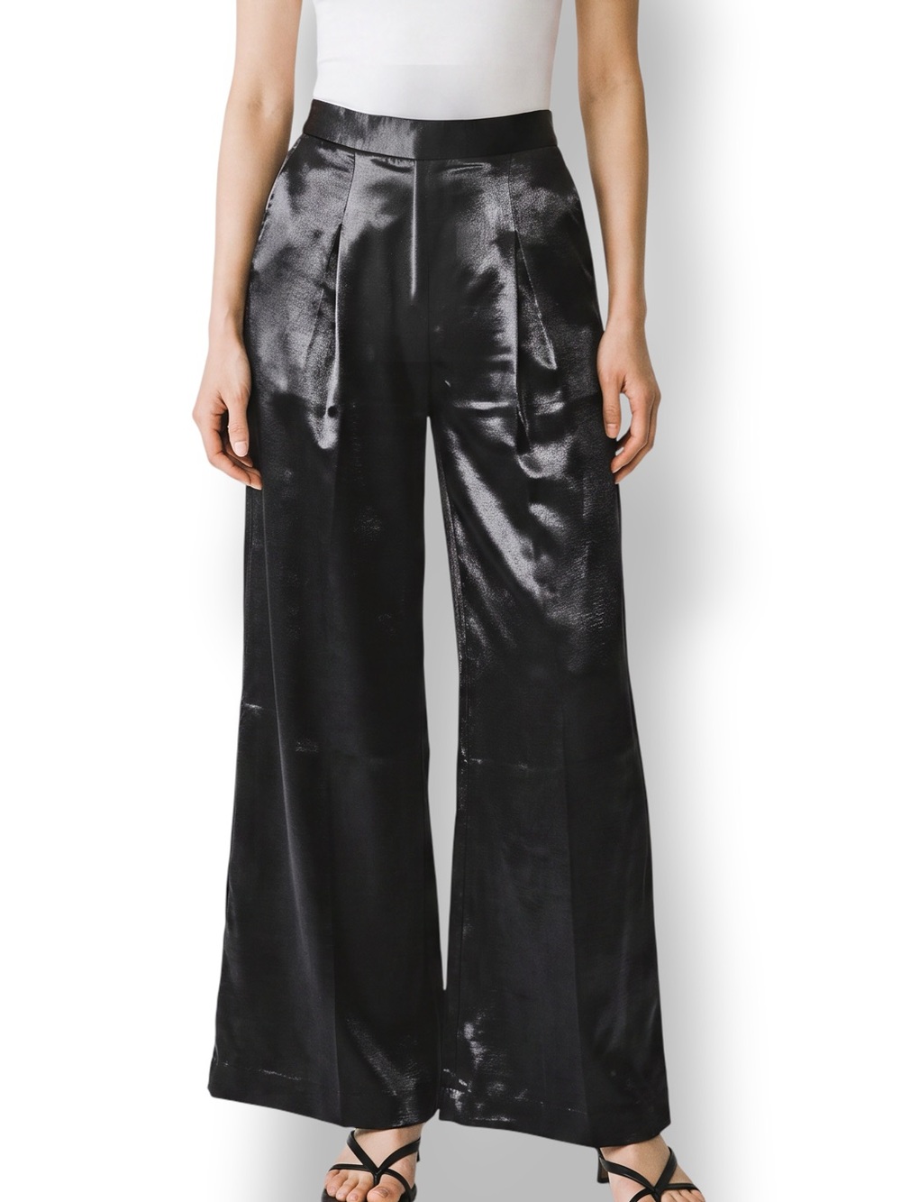 4/$20 Endless Rose Black Satin Ultra Wide Leg Palazzo Pants High Rise NWT Large